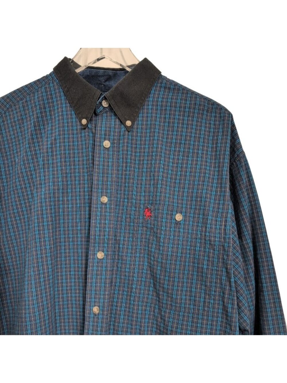 Wrangler PBR Plaid Shirt Mens Size XL Blue Button Down Professional Bull Riding
